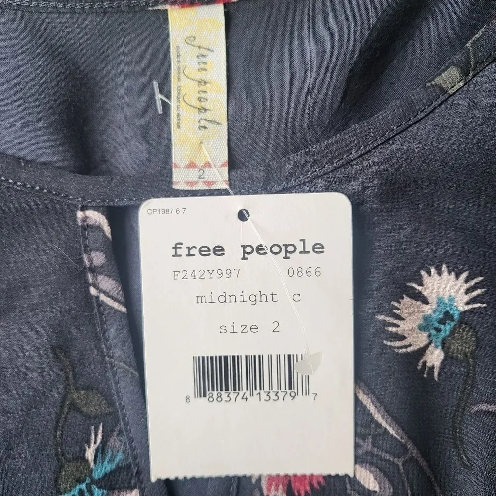NWT Free People Blue Bonnie Butterfly Print Keyhole Chiffon Boho Midi Dress‎ 2